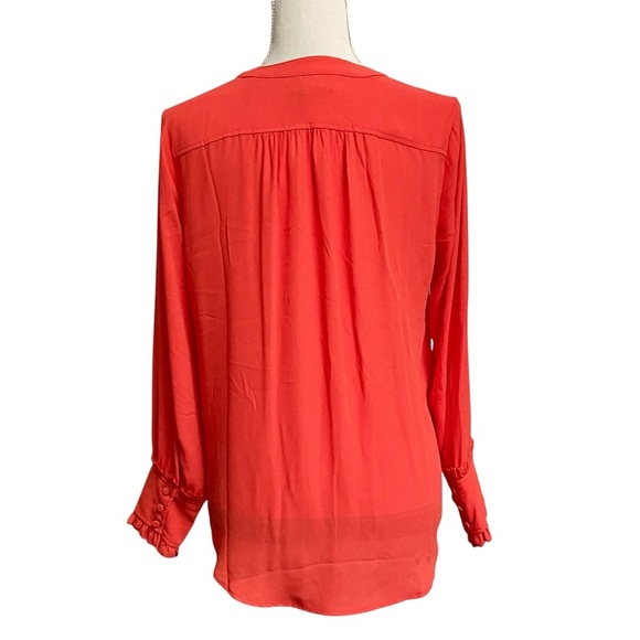 J.Crew Drapey Band Collar Blouse Small Orange Red Ruffle Cuff Shirt NWT - Picture 9 of 13